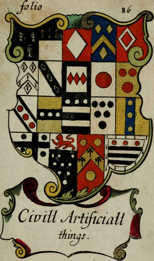An illustration from An essay to heraldry in two parts. The first containing ... the body of heraldry: the second, honour civil and military; being a treatise of the nobility and gentry of England ... The whole illustrated with variety of ... sculptures .., 1684, leaf 134