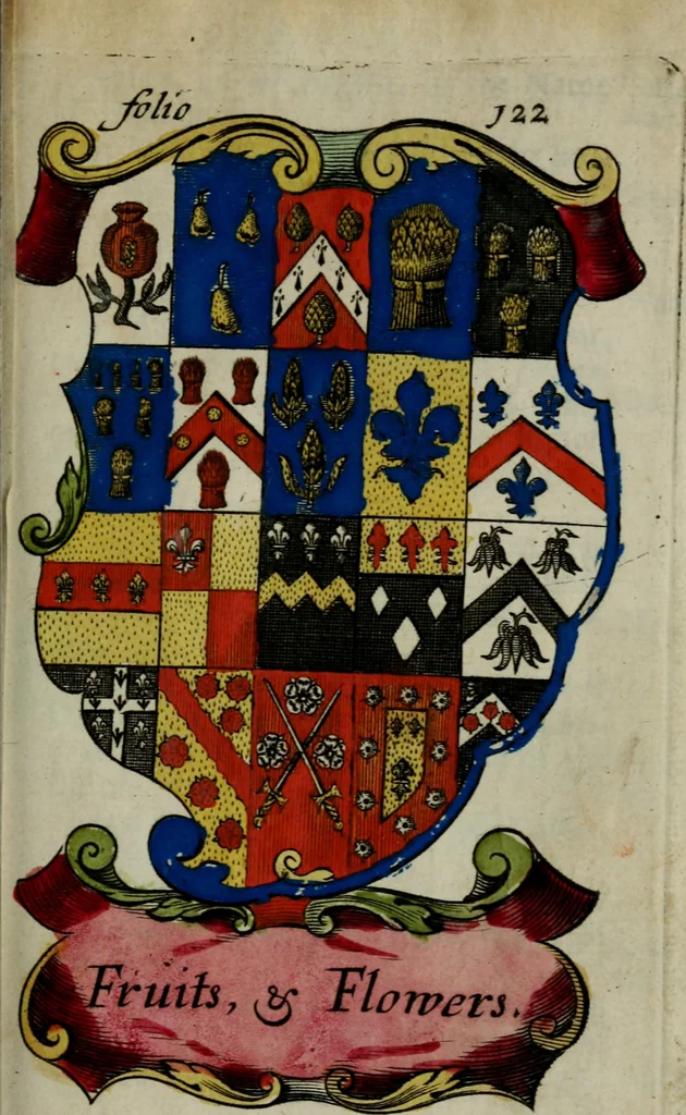 An illustration from An essay to heraldry in two parts. The first containing ... the body of heraldry: the second, honour civil and military; being a treatise of the nobility and gentry of England ... The whole illustrated with variety of ... sculptures .., 1684, leaf 184