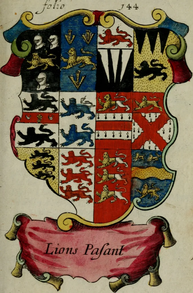 An illustration from An essay to heraldry in two parts. The first containing ... the body of heraldry: the second, honour civil and military; being a treatise of the nobility and gentry of England ... The whole illustrated with variety of ... sculptures .., 1684, leaf 214