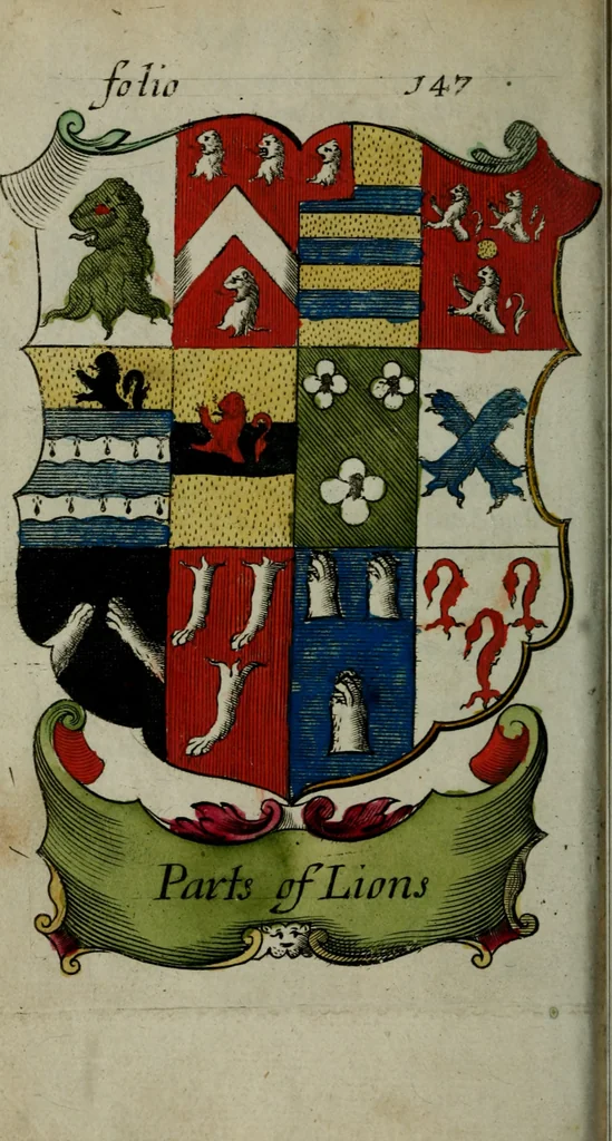 An illustration from An essay to heraldry in two parts. The first containing ... the body of heraldry: the second, honour civil and military; being a treatise of the nobility and gentry of England ... The whole illustrated with variety of ... sculptures .., 1684, leaf 219