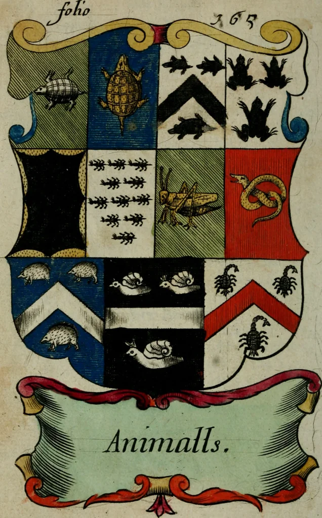 An illustration from An essay to heraldry in two parts. The first containing ... the body of heraldry: the second, honour civil and military; being a treatise of the nobility and gentry of England ... The whole illustrated with variety of ... sculptures .., 1684, leaf 243