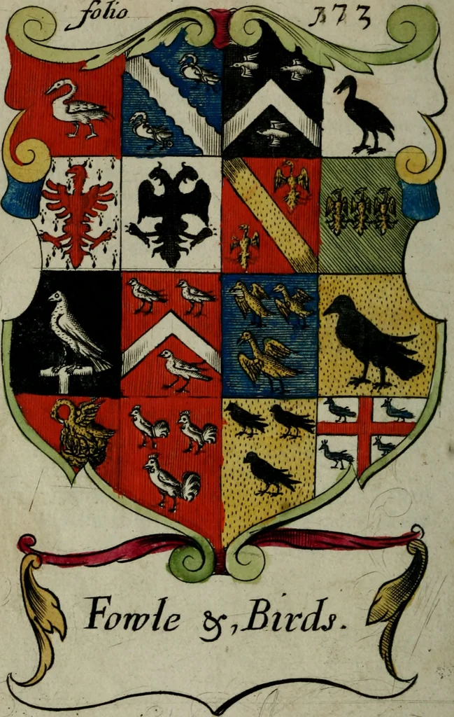 An illustration from An essay to heraldry in two parts. The first containing ... the body of heraldry: the second, honour civil and military; being a treatise of the nobility and gentry of England ... The whole illustrated with variety of ... sculptures .., 1684, leaf 253