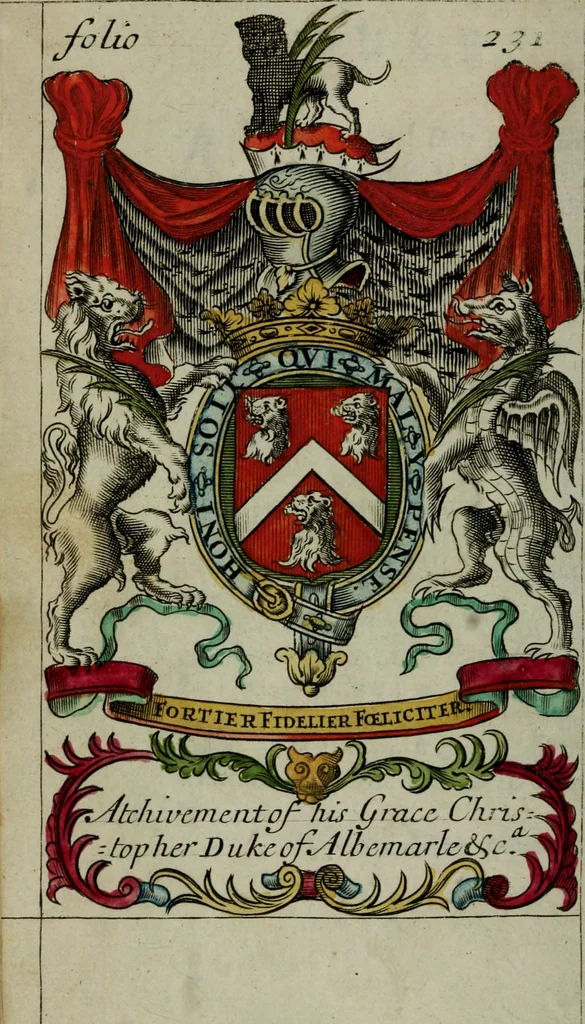 An illustration from An essay to heraldry in two parts. The first containing ... the body of heraldry: the second, honour civil and military; being a treatise of the nobility and gentry of England ... The whole illustrated with variety of ... sculptures .., 1684, leaf 323