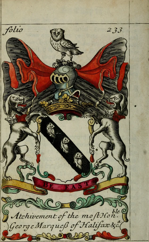 An illustration from An essay to heraldry in two parts. The first containing ... the body of heraldry: the second, honour civil and military; being a treatise of the nobility and gentry of England ... The whole illustrated with variety of ... sculptures .., 1684, leaf 327