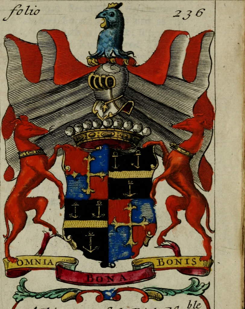 An illustration from An essay to heraldry in two parts. The first containing ... the body of heraldry: the second, honour civil and military; being a treatise of the nobility and gentry of England ... The whole illustrated with variety of ... sculptures .., 1684, leaf 334