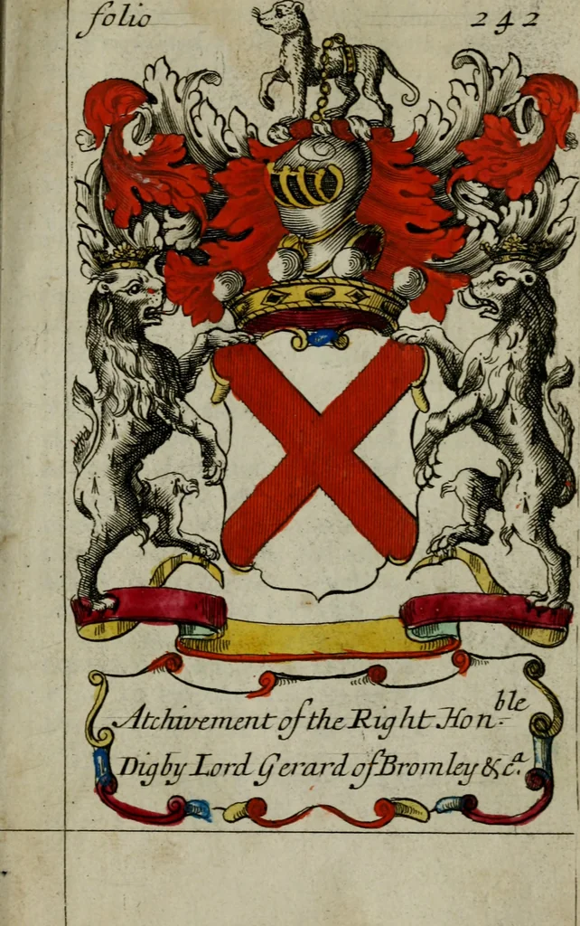 An illustration from An essay to heraldry in two parts. The first containing ... the body of heraldry: the second, honour civil and military; being a treatise of the nobility and gentry of England ... The whole illustrated with variety of ... sculptures .., 1684, leaf 342
