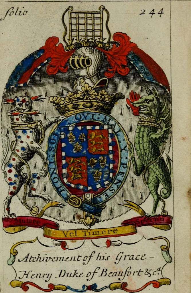 An illustration from An essay to heraldry in two parts. The first containing ... the body of heraldry: the second, honour civil and military; being a treatise of the nobility and gentry of England ... The whole illustrated with variety of ... sculptures .., 1684, leaf 346