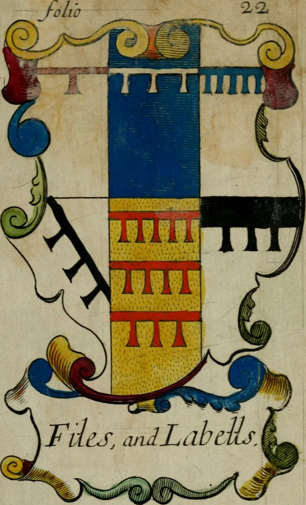 An illustration from An essay to heraldry in two parts. The first containing ... the body of heraldry: the second, honour civil and military; being a treatise of the nobility and gentry of England ... The whole illustrated with variety of ... sculptures .., 1684, leaf 36
