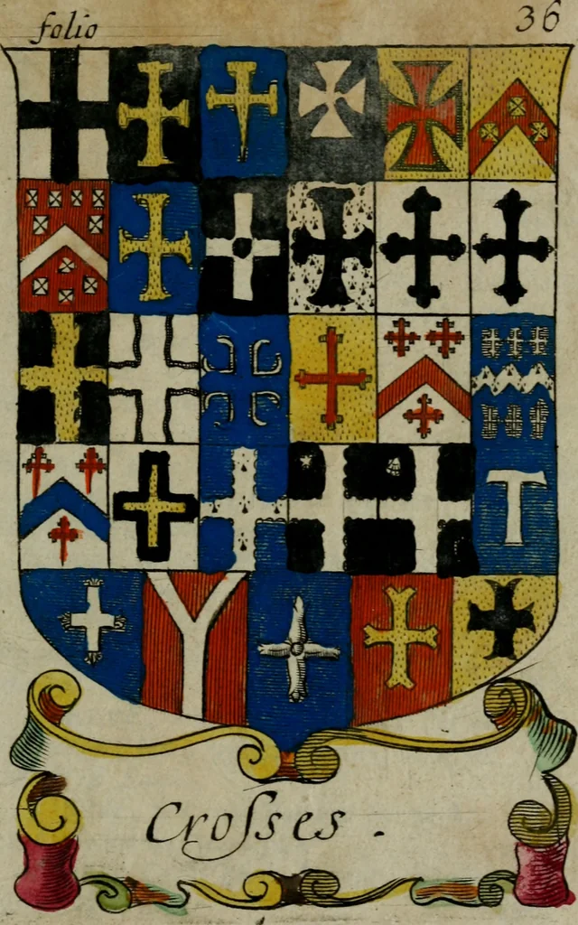 An illustration from An essay to heraldry in two parts. The first containing ... the body of heraldry: the second, honour civil and military; being a treatise of the nobility and gentry of England ... The whole illustrated with variety of ... sculptures .., 1684, leaf 56
