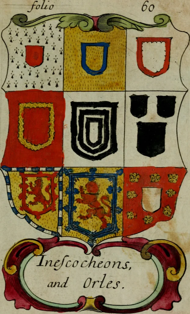 An illustration from An essay to heraldry in two parts. The first containing ... the body of heraldry: the second, honour civil and military; being a treatise of the nobility and gentry of England ... The whole illustrated with variety of ... sculptures .., 1684, leaf 94