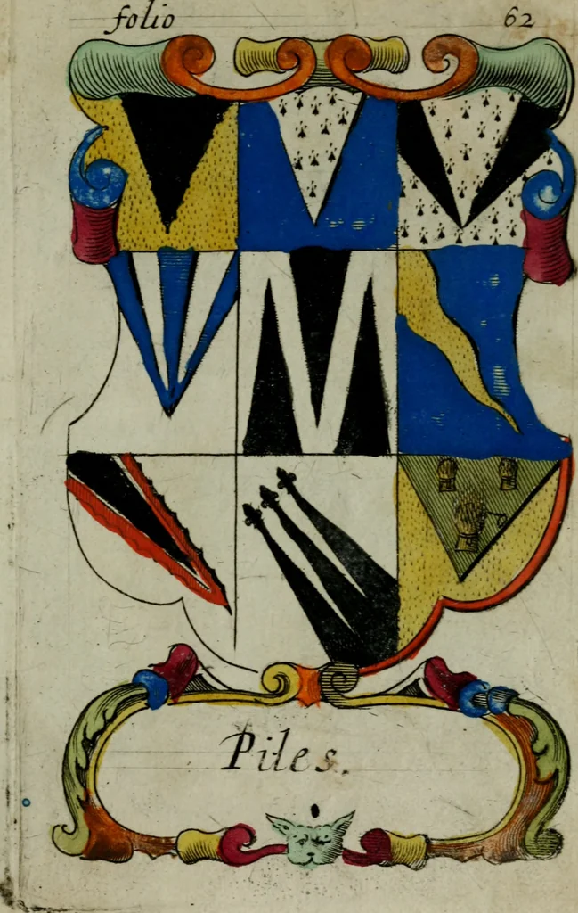 An illustration from An essay to heraldry in two parts. The first containing ... the body of heraldry: the second, honour civil and military; being a treatise of the nobility and gentry of England ... The whole illustrated with variety of ... sculptures .., 1684, leaf 98