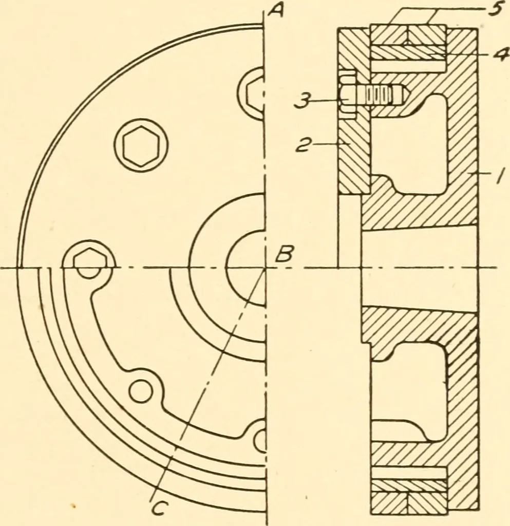 An illustration from Essentials of drafting; a text and problem book for apprentice, trade and evening technical schools, 1918, leaf 106