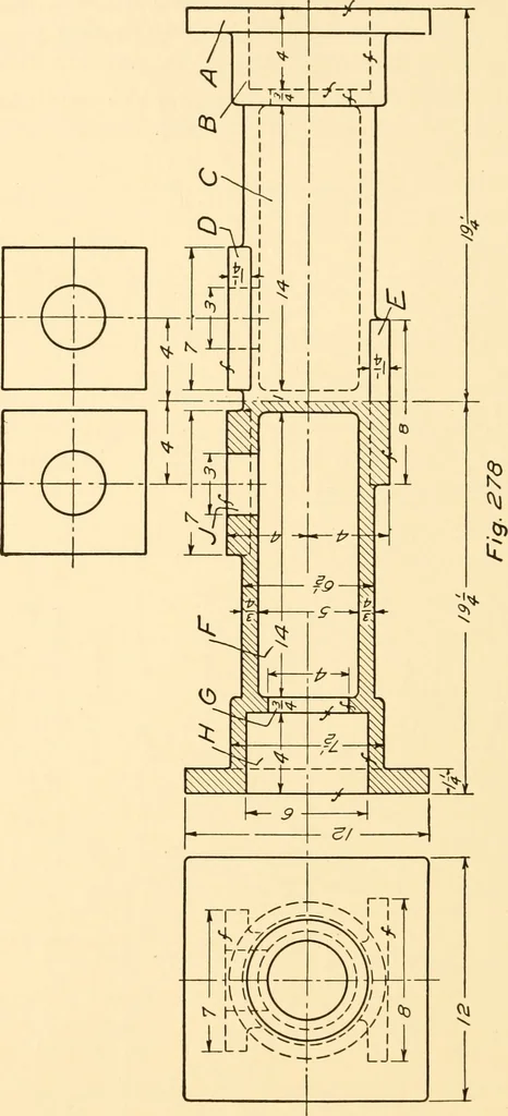 An illustration from Essentials of drafting; a text and problem book for apprentice, trade and evening technical schools, 1918, leaf 127