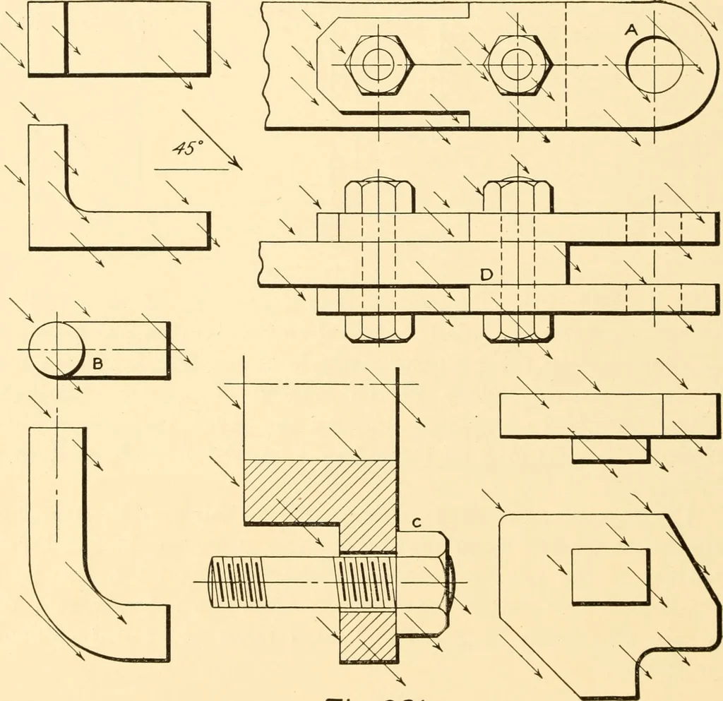 An illustration from Essentials of drafting; a text and problem book for apprentice, trade and evening technical schools, 1918, leaf 153