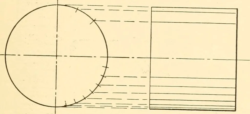 An illustration from Essentials of drafting; a text and problem book for apprentice, trade and evening technical schools, 1918, leaf 154