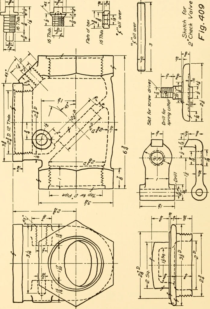 An illustration from Essentials of drafting; a text and problem book for apprentice, trade and evening technical schools, 1918, leaf 181