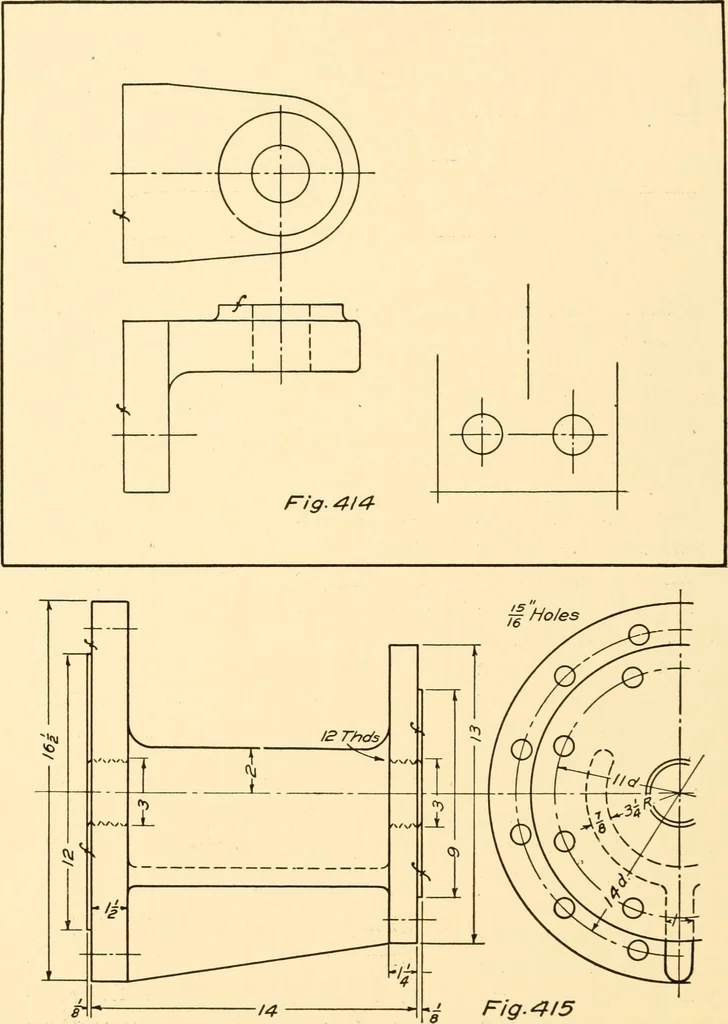 An illustration from Essentials of drafting; a text and problem book for apprentice, trade and evening technical schools, 1918, leaf 183