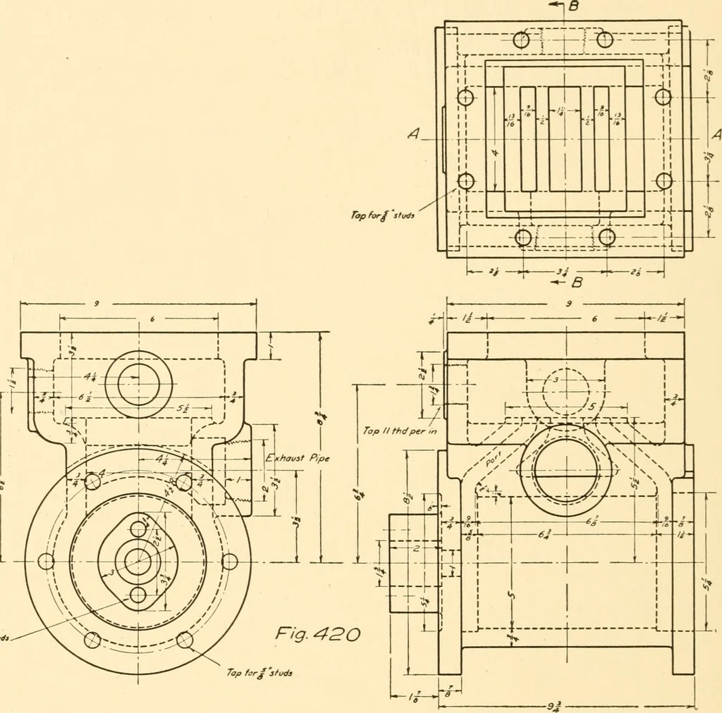 An illustration from Essentials of drafting; a text and problem book for apprentice, trade and evening technical schools, 1918, leaf 187