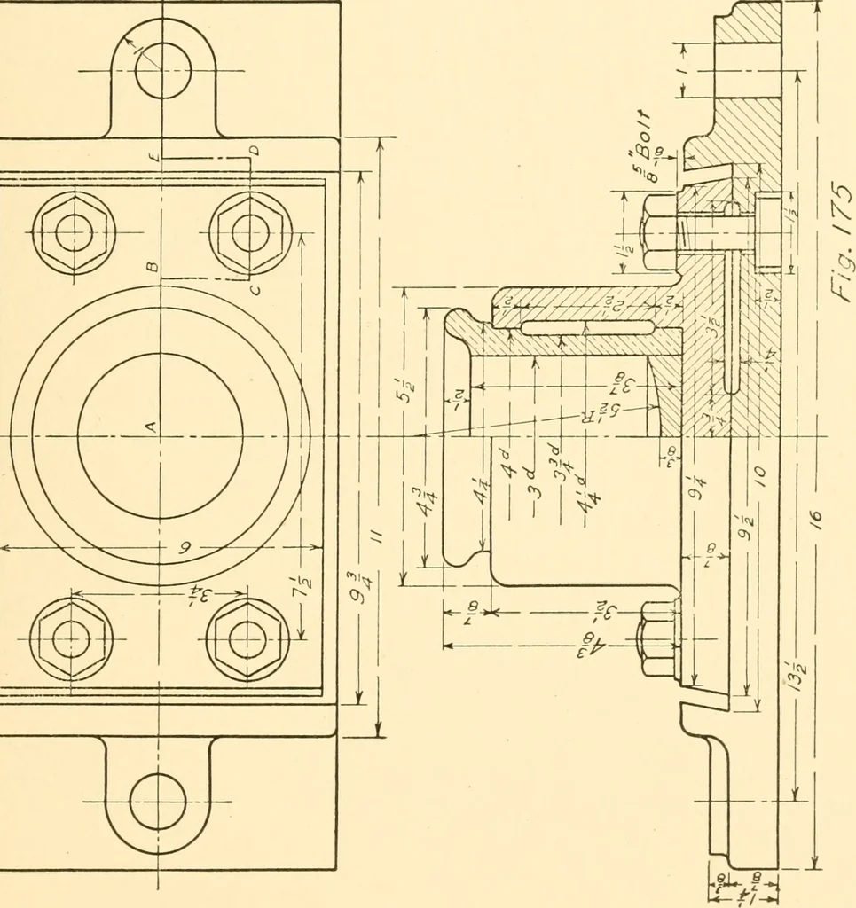 An illustration from Essentials of drafting; a text and problem book for apprentice, trade and evening technical schools, 1918, leaf 90