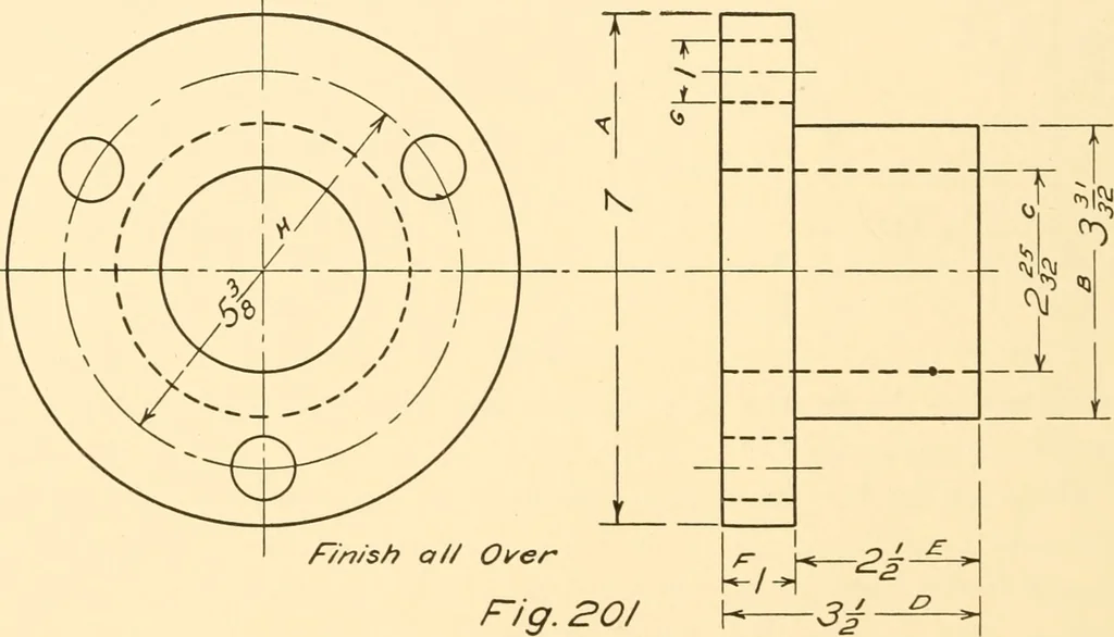 An illustration from Essentials of drafting; a text and problem book for apprentice, trade and evening technical schools, 1918, leaf 99