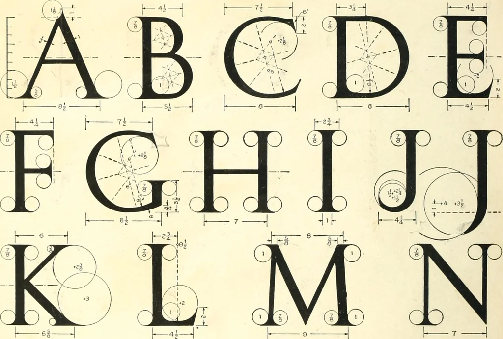 An illustration from The essentials of lettering; a manual for students and designers, 1912, leaf 20