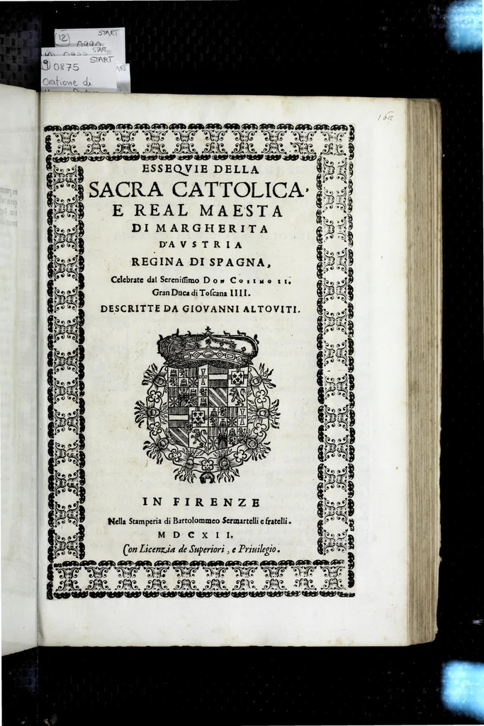 An illustration from Esseqvie della Sacra Cattolica, e Real Maesta di Margherita d'Avstria regina di Spagna : celebrate dal serenissimo don Cosimo II. gran duca di Toscana IIII, 1612, leaf 7