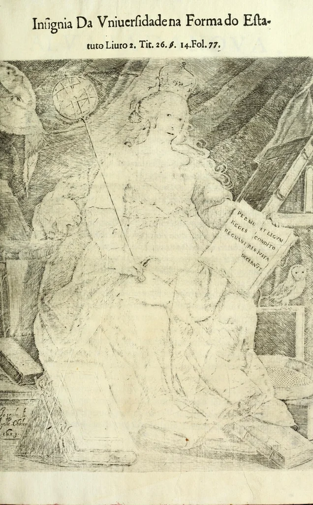 An illustration from Estatutos da Vniversidade de Coimbra : confirmados por el Rey nosso Snor. Dom Ioaõ o 4. em o anno de 1653, 1654, leaf 23
