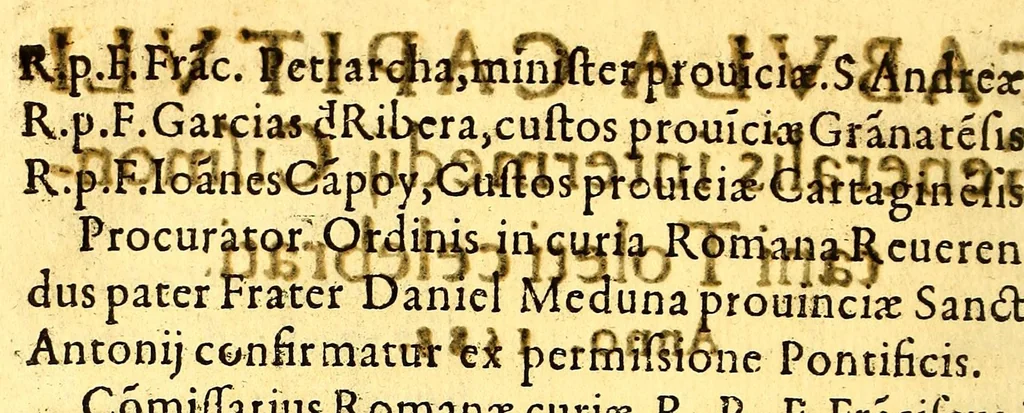An illustration from Estatutos generles [sic] de Barcelona, para la familia Cismontana, de la orden de nuestro seraphico padre. S. Francisco : los quales por mandado de nuestro. R.P.F. Francisco Gonçaga, ministro general, fueron reformados y de nueuo recopilados,, 1585, leaf 280