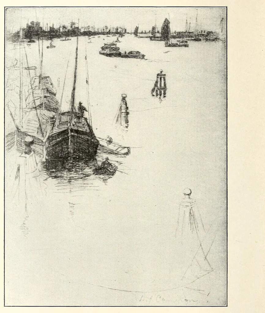 An illustration from Etchings and Drypoints : the Property of Judson S. Dutcher of Ellenville, N. Y., Whistler's "Prince's Candle Works," Two Undescribed First States; Trial Proof of "The Two Doorways"; Underscribed Trial Proof of "The Greenwich Pensioner," among Seventy-six Rare Signed Proofs and Other Whistler Items; The Only Known Copy of the First State of Zorn's "Omnibus," "The Waltz" and "The Cigarette Girl," and Other Zorn Prints;.., 1911, leaf 16