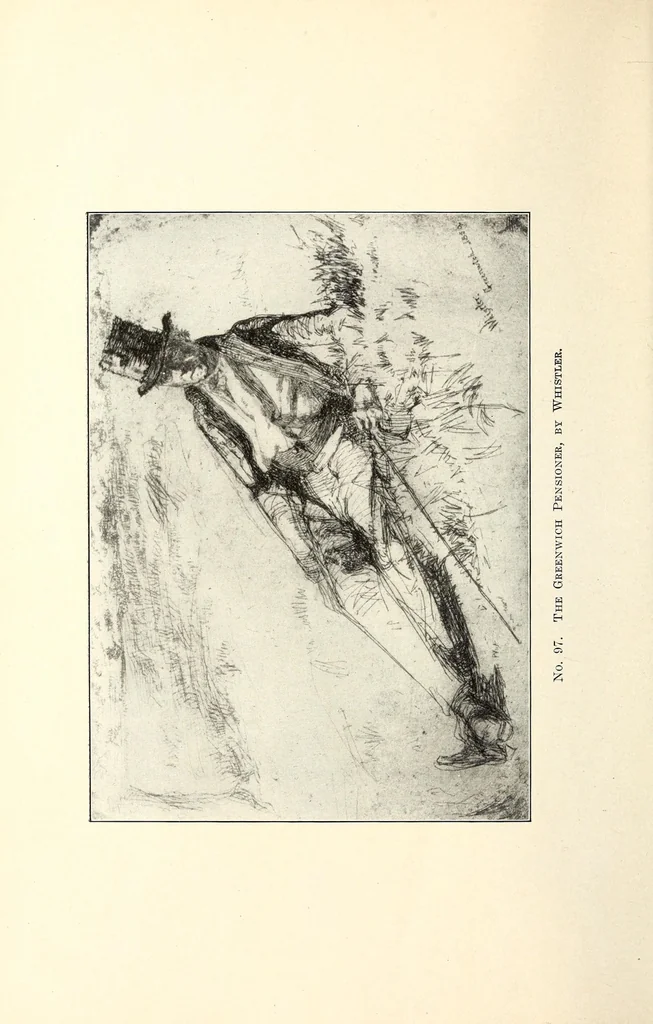 An illustration from Etchings and Drypoints : the Property of Judson S. Dutcher of Ellenville, N. Y., Whistler's "Prince's Candle Works," Two Undescribed First States; Trial Proof of "The Two Doorways"; Underscribed Trial Proof of "The Greenwich Pensioner," among Seventy-six Rare Signed Proofs and Other Whistler Items; The Only Known Copy of the First State of Zorn's "Omnibus," "The Waltz" and "The Cigarette Girl," and Other Zorn Prints;.., 1911, leaf 36