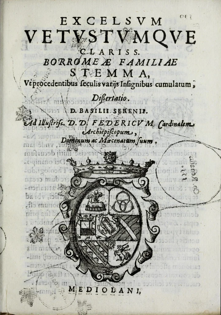 An illustration from Ethicus stylobates colossi sancti cardinalis Caroli magnalium patratoris, siue, Illustriss.mae Borromaeorum familiae elogium, 1618, leaf 609