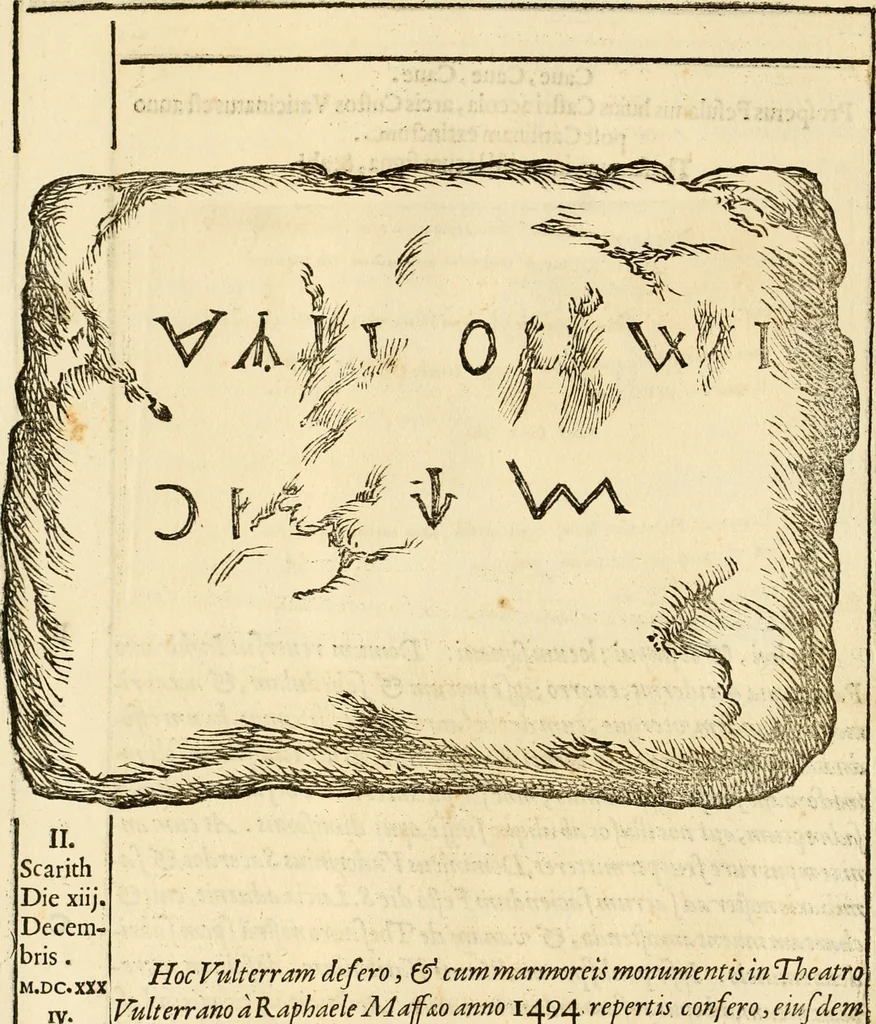 An illustration from Ethruscarum antiquitatum fragmenta : quibus vrbis Romae, aliarumque gentium primordia, mores, & res gestae indicantur, 1637, leaf 23