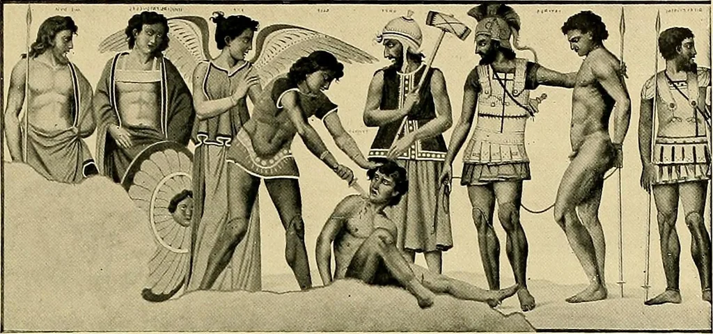 An illustration from Etruscan tomb paintings, Their subjects and significance, 1922, leaf 107