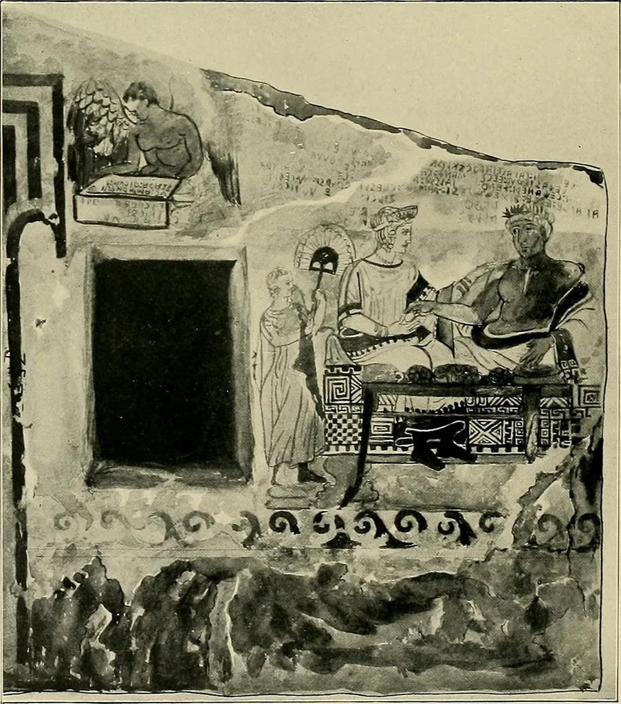 An illustration from Etruscan tomb paintings, Their subjects and significance, 1922, leaf 74