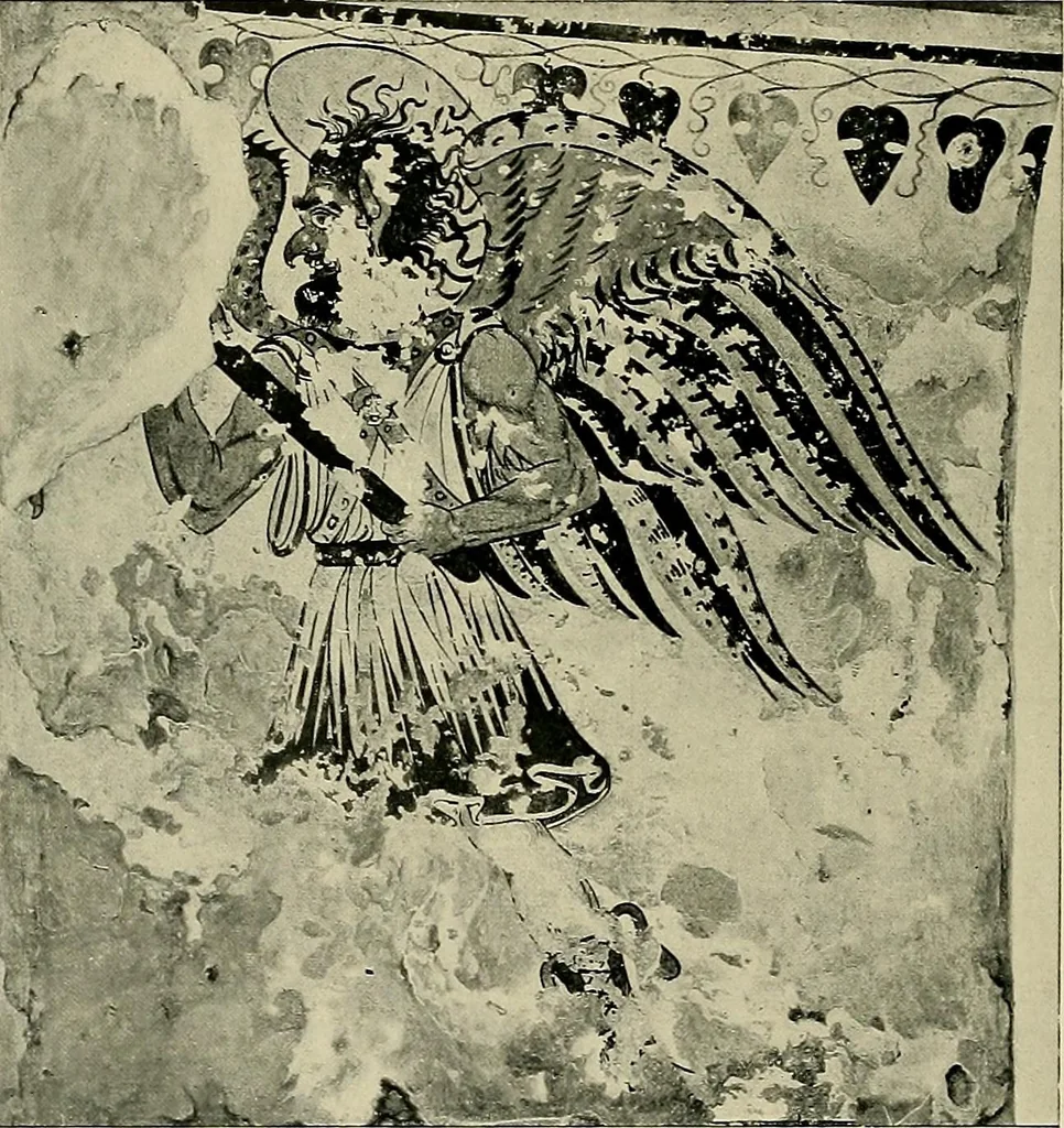 An illustration from Etruscan tomb paintings, Their subjects and significance, 1922, leaf 98
