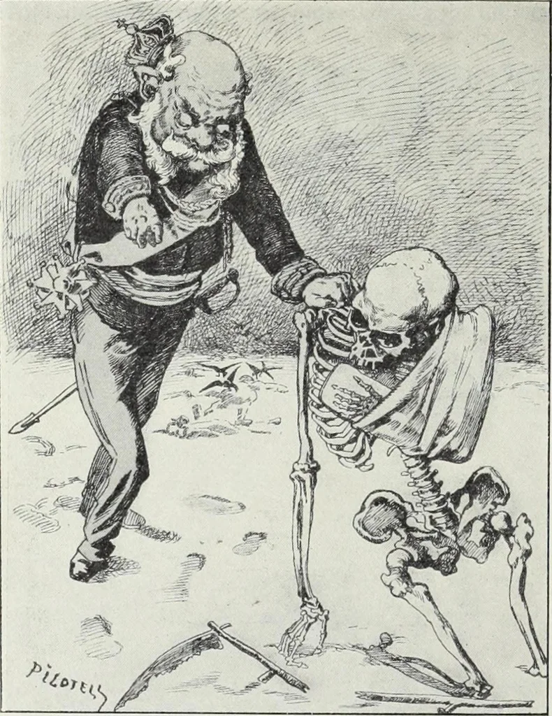 An illustration from Europas Fürsten im Sittenspiegel der Karikatur, mit 468 Textillustrationen und 72 farbigen Kunstblättern nach seltenen und amüsanten Karikaturen, aus allen Ländern und Zeitepochen, 1908, leaf 100