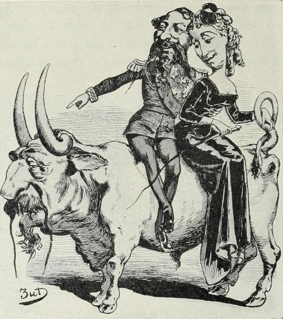 An illustration from Europas Fürsten im Sittenspiegel der Karikatur, mit 468 Textillustrationen und 72 farbigen Kunstblättern nach seltenen und amüsanten Karikaturen, aus allen Ländern und Zeitepochen, 1908, leaf 114