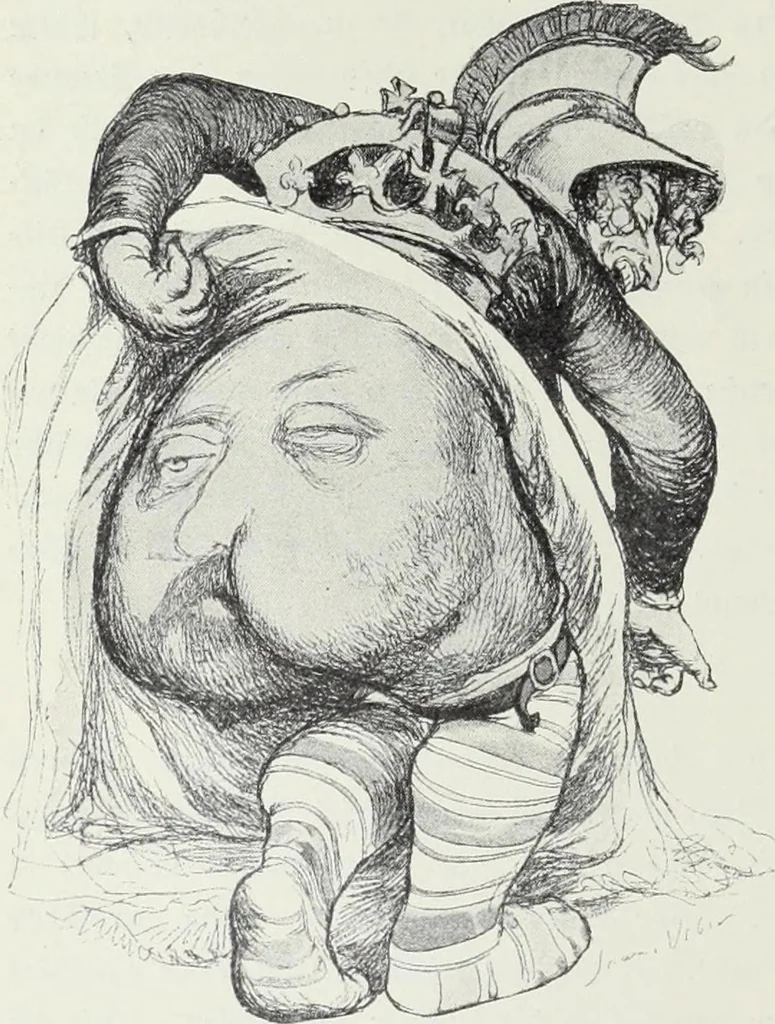 An illustration from Europas Fürsten im Sittenspiegel der Karikatur, mit 468 Textillustrationen und 72 farbigen Kunstblättern nach seltenen und amüsanten Karikaturen, aus allen Ländern und Zeitepochen, 1908, leaf 12