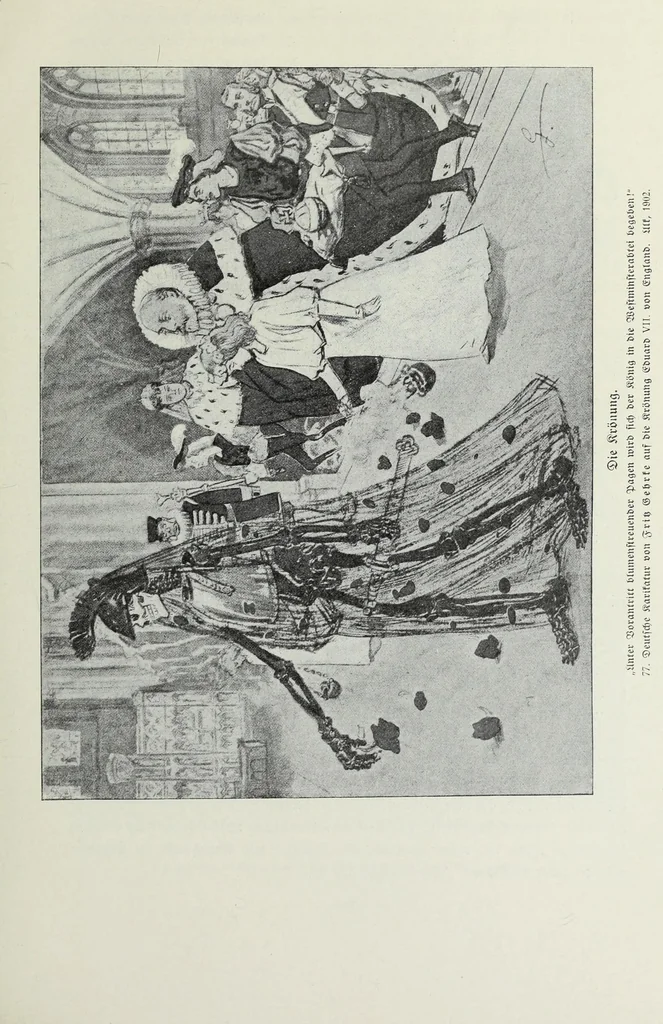 An illustration from Europas Fürsten im Sittenspiegel der Karikatur, mit 468 Textillustrationen und 72 farbigen Kunstblättern nach seltenen und amüsanten Karikaturen, aus allen Ländern und Zeitepochen, 1908, leaf 129