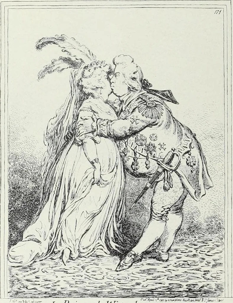 An illustration from Europas Fürsten im Sittenspiegel der Karikatur, mit 468 Textillustrationen und 72 farbigen Kunstblättern nach seltenen und amüsanten Karikaturen, aus allen Ländern und Zeitepochen, 1908, leaf 14