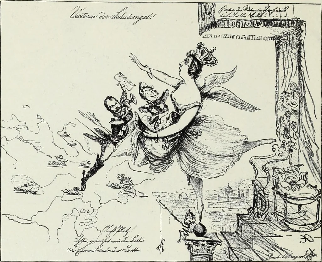 An illustration from Europas Fürsten im Sittenspiegel der Karikatur, mit 468 Textillustrationen und 72 farbigen Kunstblättern nach seltenen und amüsanten Karikaturen, aus allen Ländern und Zeitepochen, 1908, leaf 144