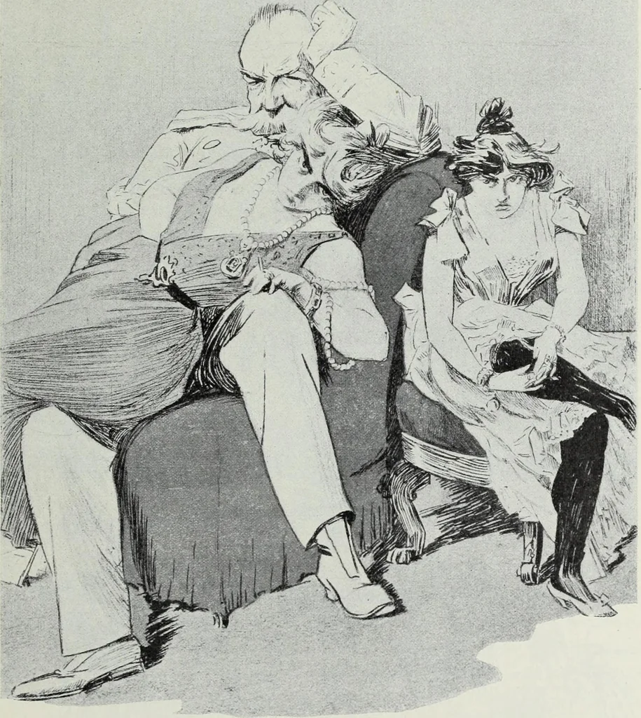An illustration from Europas Fürsten im Sittenspiegel der Karikatur, mit 468 Textillustrationen und 72 farbigen Kunstblättern nach seltenen und amüsanten Karikaturen, aus allen Ländern und Zeitepochen, 1908, leaf 153