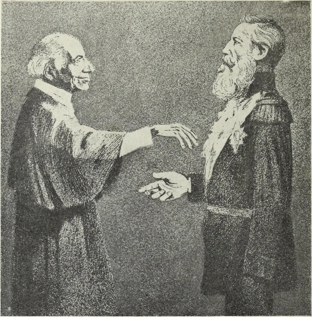 An illustration from Europas Fürsten im Sittenspiegel der Karikatur, mit 468 Textillustrationen und 72 farbigen Kunstblättern nach seltenen und amüsanten Karikaturen, aus allen Ländern und Zeitepochen, 1908, leaf 186