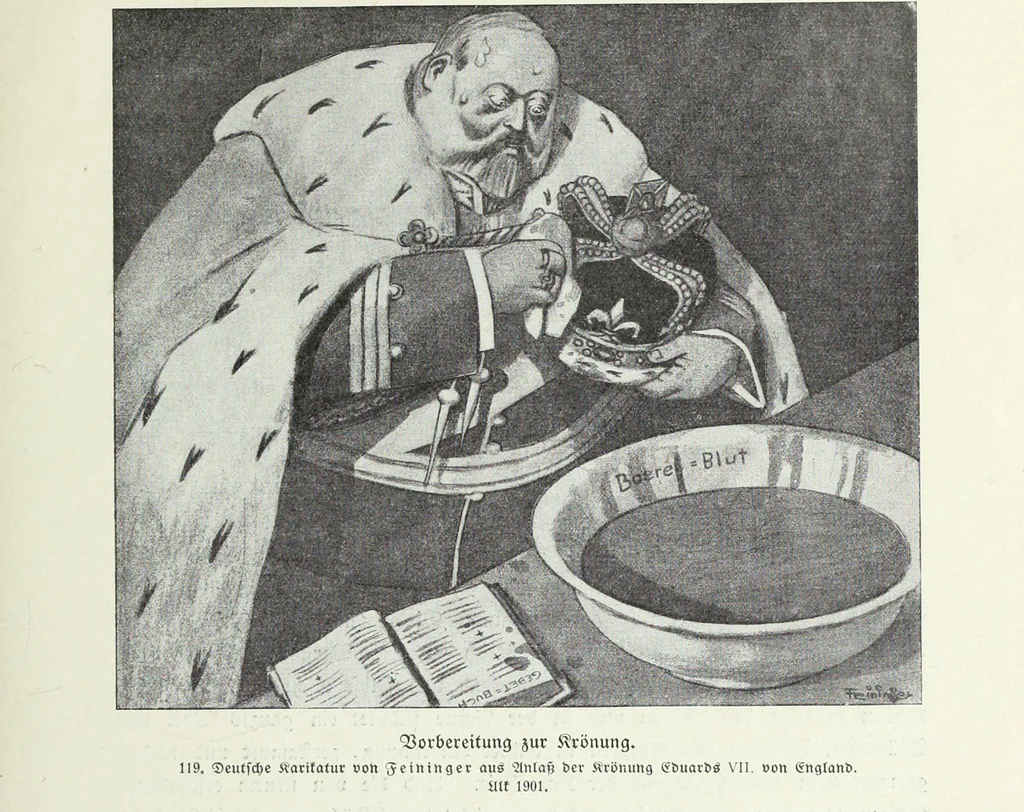An illustration from Europas Fürsten im Sittenspiegel der Karikatur, mit 468 Textillustrationen und 72 farbigen Kunstblättern nach seltenen und amüsanten Karikaturen, aus allen Ländern und Zeitepochen, 1908, leaf 191