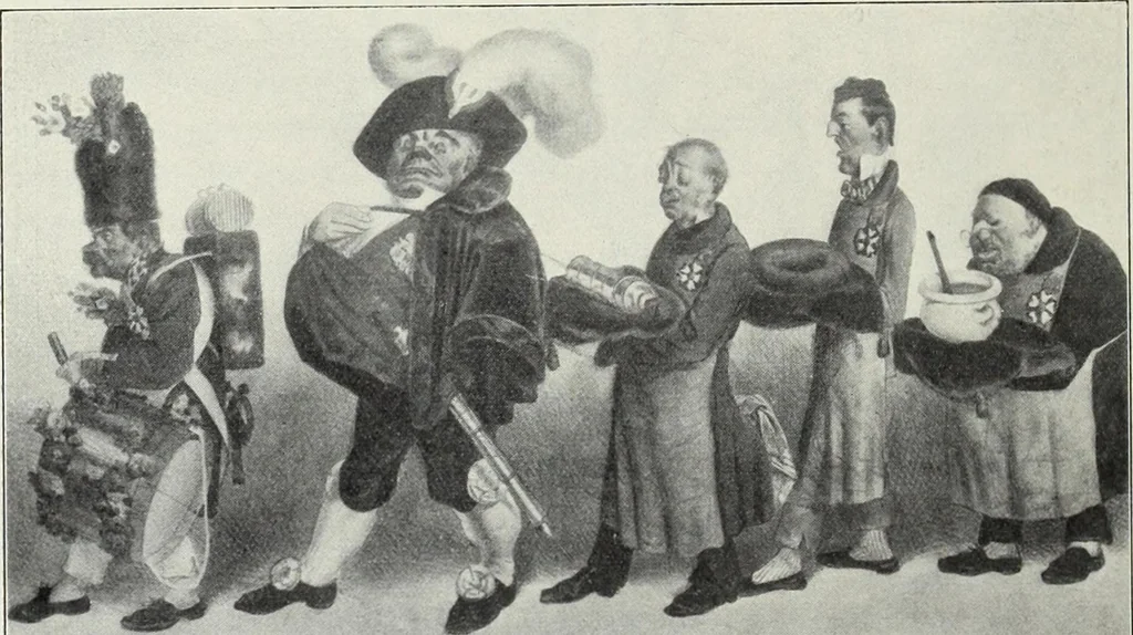 An illustration from Europas Fürsten im Sittenspiegel der Karikatur, mit 468 Textillustrationen und 72 farbigen Kunstblättern nach seltenen und amüsanten Karikaturen, aus allen Ländern und Zeitepochen, 1908, leaf 200