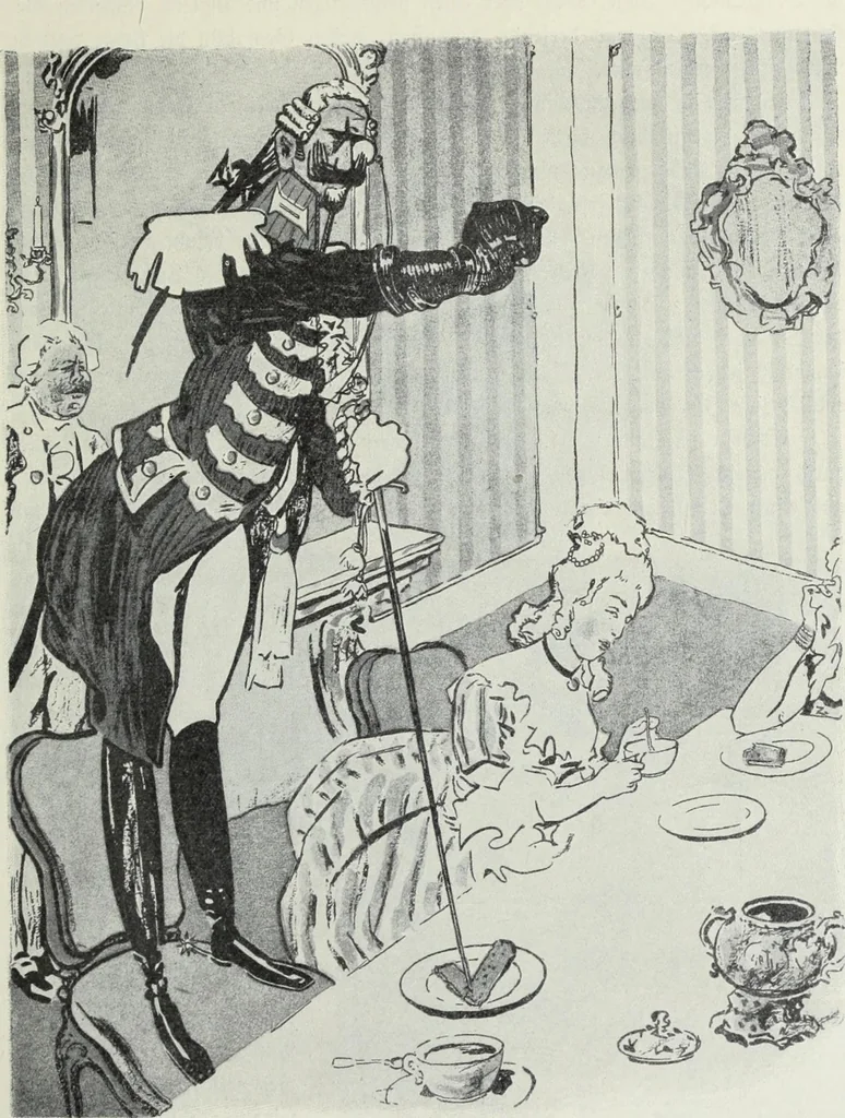 An illustration from Europas Fürsten im Sittenspiegel der Karikatur, mit 468 Textillustrationen und 72 farbigen Kunstblättern nach seltenen und amüsanten Karikaturen, aus allen Ländern und Zeitepochen, 1908, leaf 211