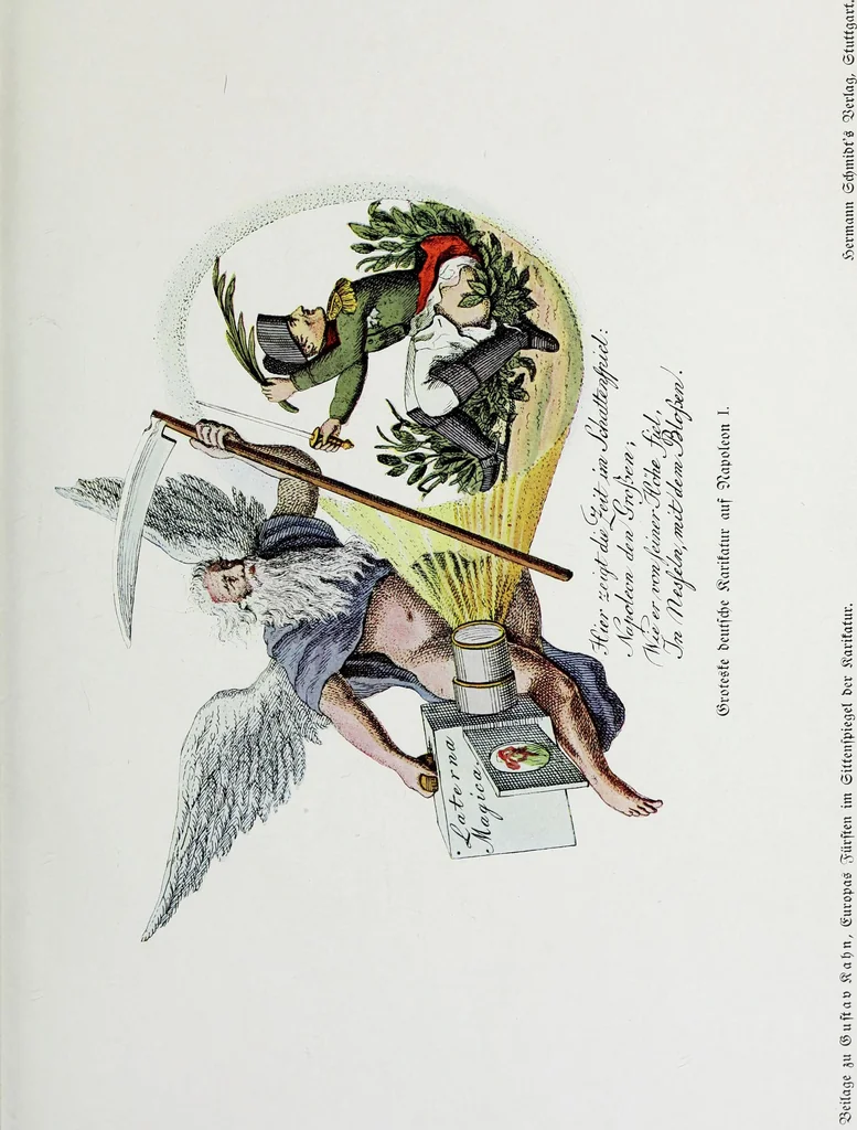 An illustration from Europas Fürsten im Sittenspiegel der Karikatur, mit 468 Textillustrationen und 72 farbigen Kunstblättern nach seltenen und amüsanten Karikaturen, aus allen Ländern und Zeitepochen, 1908, leaf 213