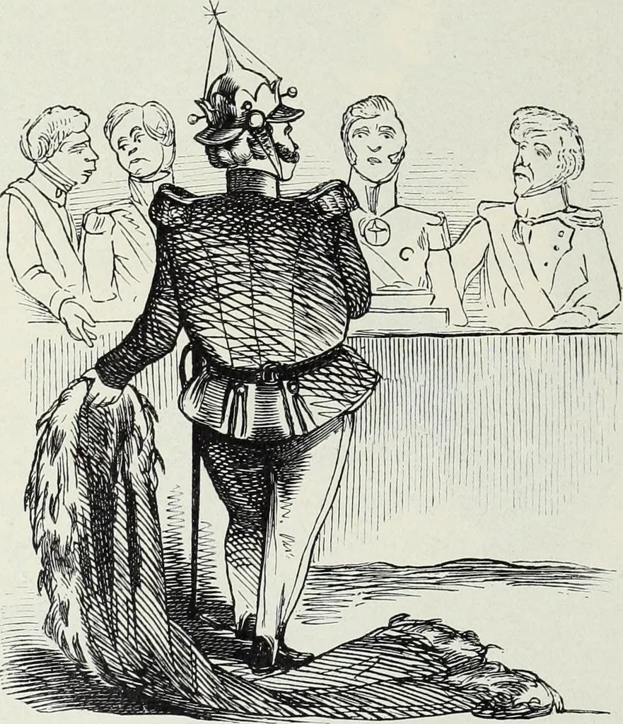 An illustration from Europas Fürsten im Sittenspiegel der Karikatur, mit 468 Textillustrationen und 72 farbigen Kunstblättern nach seltenen und amüsanten Karikaturen, aus allen Ländern und Zeitepochen, 1908, leaf 218