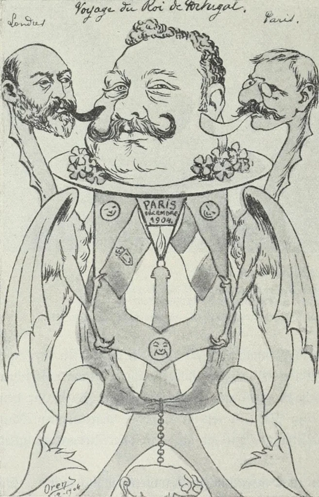 An illustration from Europas Fürsten im Sittenspiegel der Karikatur, mit 468 Textillustrationen und 72 farbigen Kunstblättern nach seltenen und amüsanten Karikaturen, aus allen Ländern und Zeitepochen, 1908, leaf 230