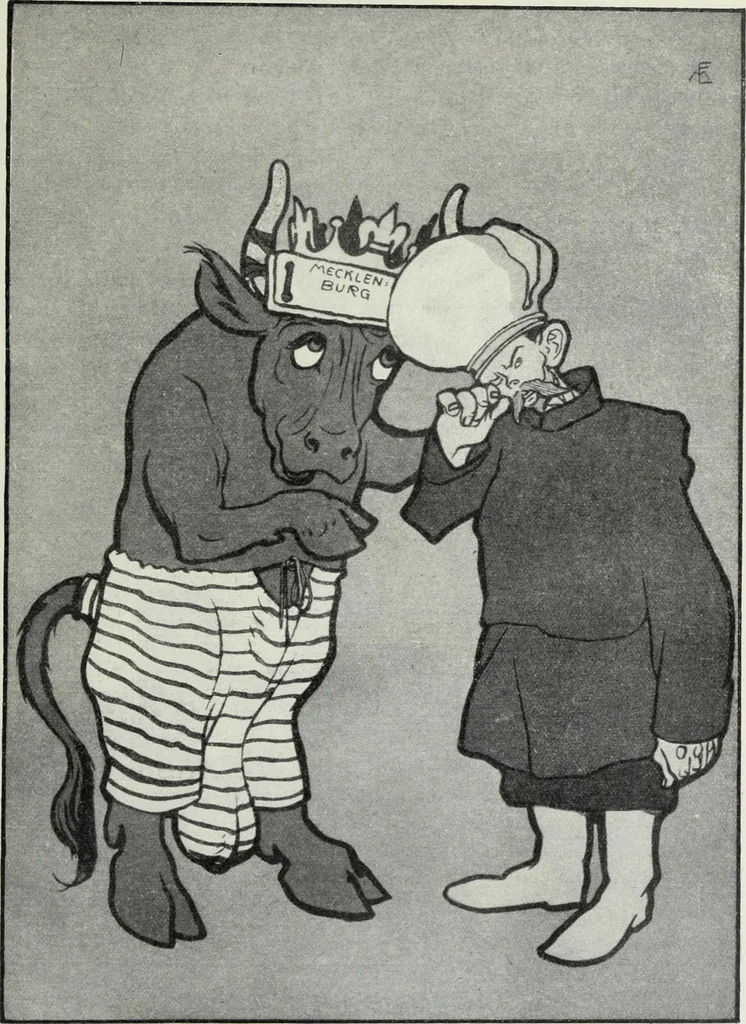 An illustration from Europas Fürsten im Sittenspiegel der Karikatur, mit 468 Textillustrationen und 72 farbigen Kunstblättern nach seltenen und amüsanten Karikaturen, aus allen Ländern und Zeitepochen, 1908, leaf 231